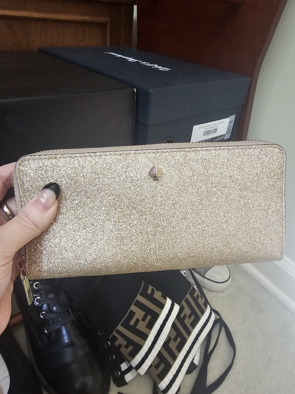 Glitter Zip-Around Wallet with Kate Spade Logo
